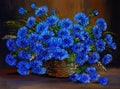 Oil painting of blue flowers in a vase, art work