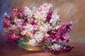 Oil painting - bouquet of lilac, colorful still life