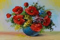 Oil Painting - bouquet of poppies and wildflowers in a vase Royalty Free Stock Photo