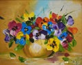 Oil painting bright multi-colored flowers