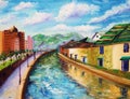 Oil Painting - Canals of Otaru, Japan