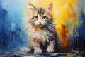 Oil painting on canvas of a beautiful cat. Portrait of a cat, Postimpressionism cat, AI Generated