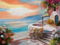Oil painting on canvas - Greek embankment Royalty Free Stock Photo