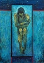 Oil painting on canvas, lonely man, melancholy Royalty Free Stock Photo