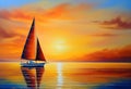 Oil painting on canvas , sailboat against a background of sea sunset Royalty Free Stock Photo