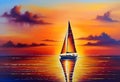 Oil painting on canvas , sailboat against a background of sea sunset Royalty Free Stock Photo