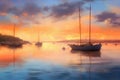 oil painting on canvas of a sailboat at sunset on the sea Royalty Free Stock Photo