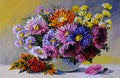 Oil painting on canvas - still life flowers on the table, art work Royalty Free Stock Photo