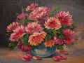 Oil painting on canvas - still life flowers on the table Royalty Free Stock Photo