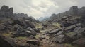 Fantastical Ruins: A Majestic Mountain Of Rocks In The Style Of Nick Alm