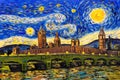 Oil Painting - City View Of London With Starry Night Sky