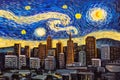 Oil Painting - City View of San Francisco with Starry Night Sky Royalty Free Stock Photo