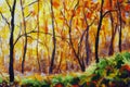 Oil painting landscape - colorful autumn forest Royalty Free Stock Photo