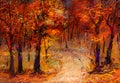 Fall season nature background. Hand Painted Impressionist, outdoor landscape Royalty Free Stock Photo