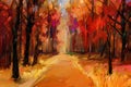 Autumn, Fall season nature background. Hand Painted Impressionist, outdoor landscape