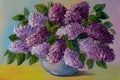 Oil Painting - colorful bouquet of lilacs on the table in a vase