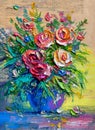 Oil Painting roses flowers in a vase.