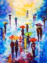 Oil Painting - Colorful Rainy Night Royalty Free Stock Photo