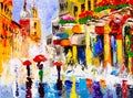 Oil Painting - Colorful Rainy Night Royalty Free Stock Photo