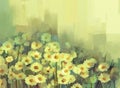 Oil painting daisy-chamomile flowers field