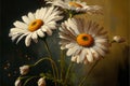 Oil painting daisy flowers, digital illustration painting artwork, retro style