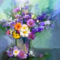 Oil painting daisy flowers in vase. Royalty Free Stock Photo