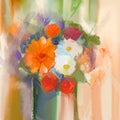 Oil painting daisy and rose flowers in vase Royalty Free Stock Photo