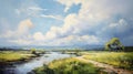 Accurate Water And Hills Painting Inspired By English Countryside