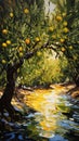 Lemon Tree With Water - Impressionist Acrylic Painting In The Style Of Irene Sheri