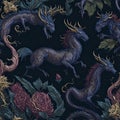 oil painting of dragons, and unicorns pattern inspired by mythology and folklore, with rich jewel tones. AI-Generated.