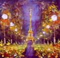 Oil painting - Eiffel Tower in night France by Rybakow