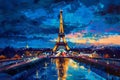 a oil painting of the Eiffel tower in Paris, France. generative ai Royalty Free Stock Photo