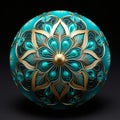 Ornamental Turquoise Ball With Silver Flower Design