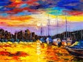 Oil Painting - Fishing Village Royalty Free Stock Photo