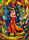 Oil Painting - Flamenco dance with spiral background