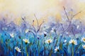 Oil painting of flowers,beautiful field flowers on canvas. Modern Impressionism.Impasto artwork.