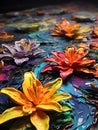 Oil painting flowers on canvas, close-up. Colorful background Royalty Free Stock Photo