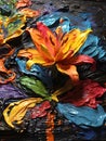 Oil painting flowers on canvas, close-up. Colorful background Royalty Free Stock Photo
