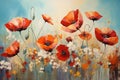 oil painting of flowers poppies in the field Royalty Free Stock Photo