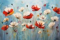 oil painting of flowers poppies in the field in pastel colors Royalty Free Stock Photo