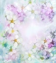 Oil painting white sakura, cherry blossom flowers in soft color and blur style for background