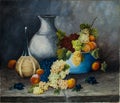 Oil painting fruit and wine Royalty Free Stock Photo