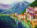 Oil Painting - Hallstatt, Austria Royalty Free Stock Photo