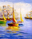 Oil Painting - Harbor View Royalty Free Stock Photo