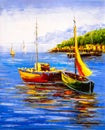 Oil Painting - Harbor View Royalty Free Stock Photo