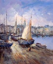 Oil Painting - Harbor View Royalty Free Stock Photo