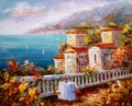 Oil Painting - Harbor View, Greece Royalty Free Stock Photo