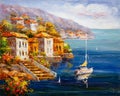 Oil Painting - Harbor View, Greece Royalty Free Stock Photo