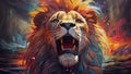 Oil painting of the head of an adult lion Royalty Free Stock Photo