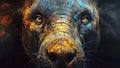 Oil painting of the head of an adult lion. Royalty Free Stock Photo
